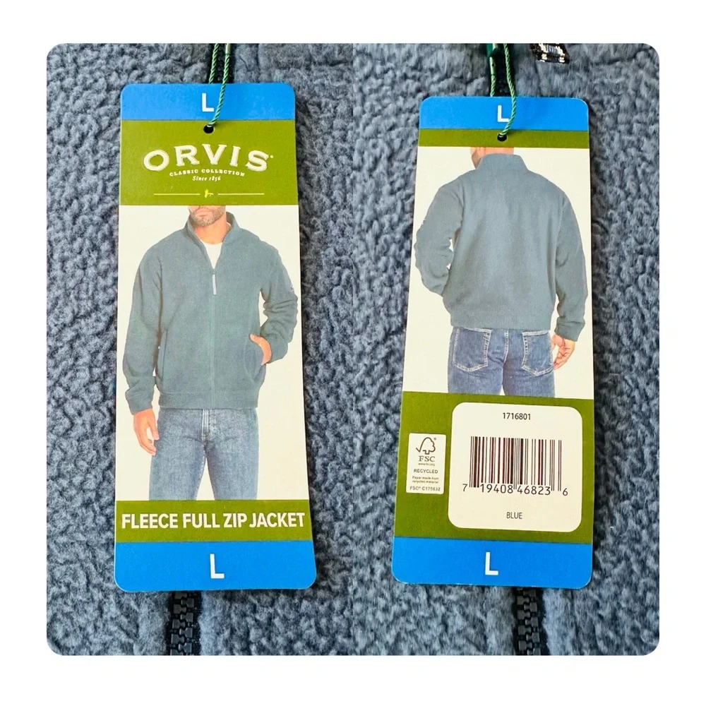 ★ NWT Orvis Men’s Full Zip Heavyweight Fleece Jacket - Blue ★ - Picture 5 of 16